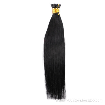 Aisi Hair 10A Unprocessed Silky Straight Human Hair Double Drawn 18 Inch Pre Bonded Black I-Tip Human Hair Extensions